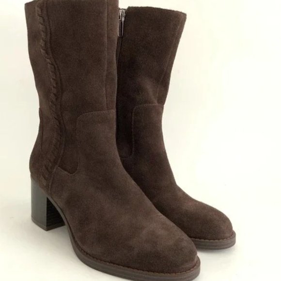 Vince Camuto Zelcinna Water Repellant Brown Suede Mid Shaft Boots Size 6 - Picture 1 of 7